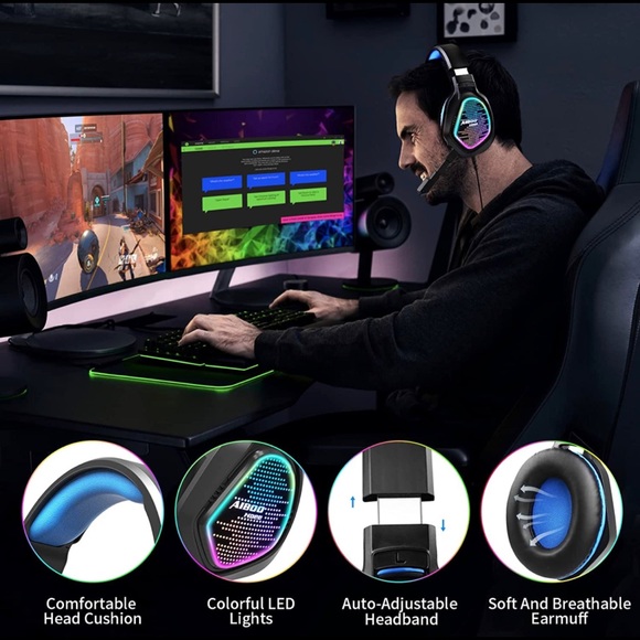 New New Sealed Gaming Headset with Mic Headset with Noise Canceling - Picture 2 of 8